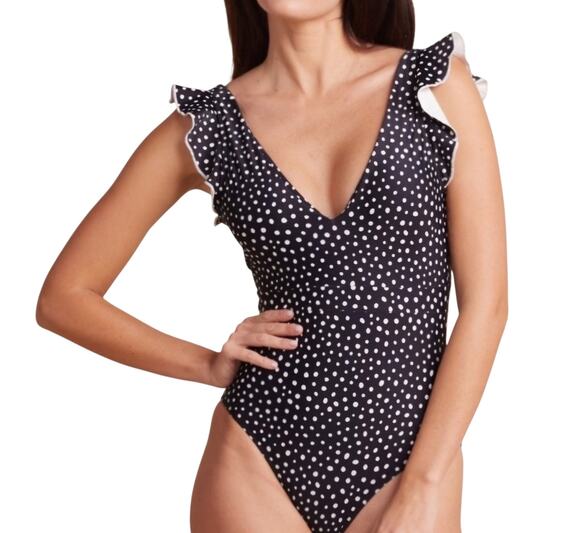Summersalt Other - Women's Summersalt The Ruffle Backflip Black White Polka Dot 1-Piece Swimsuit 6